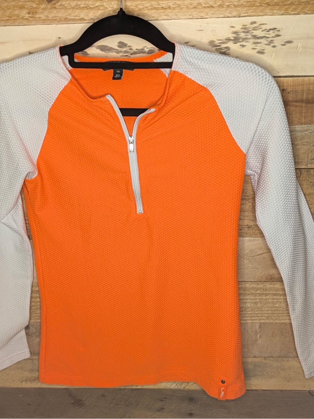 Ralph Lauren Women's Orange and White Half-Zip Active Top